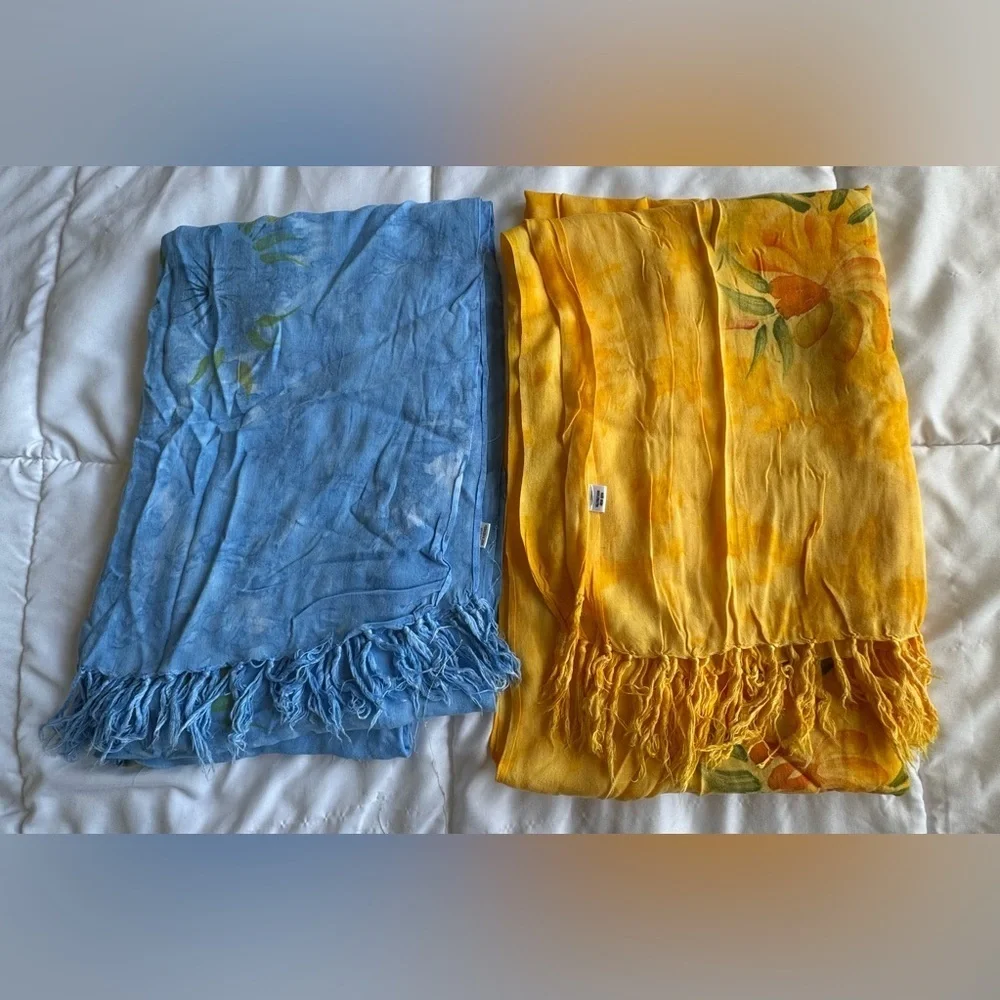 SARONG Sahaja Floral Blue and Yellow Beach summer Hawaiian Scarves wrap